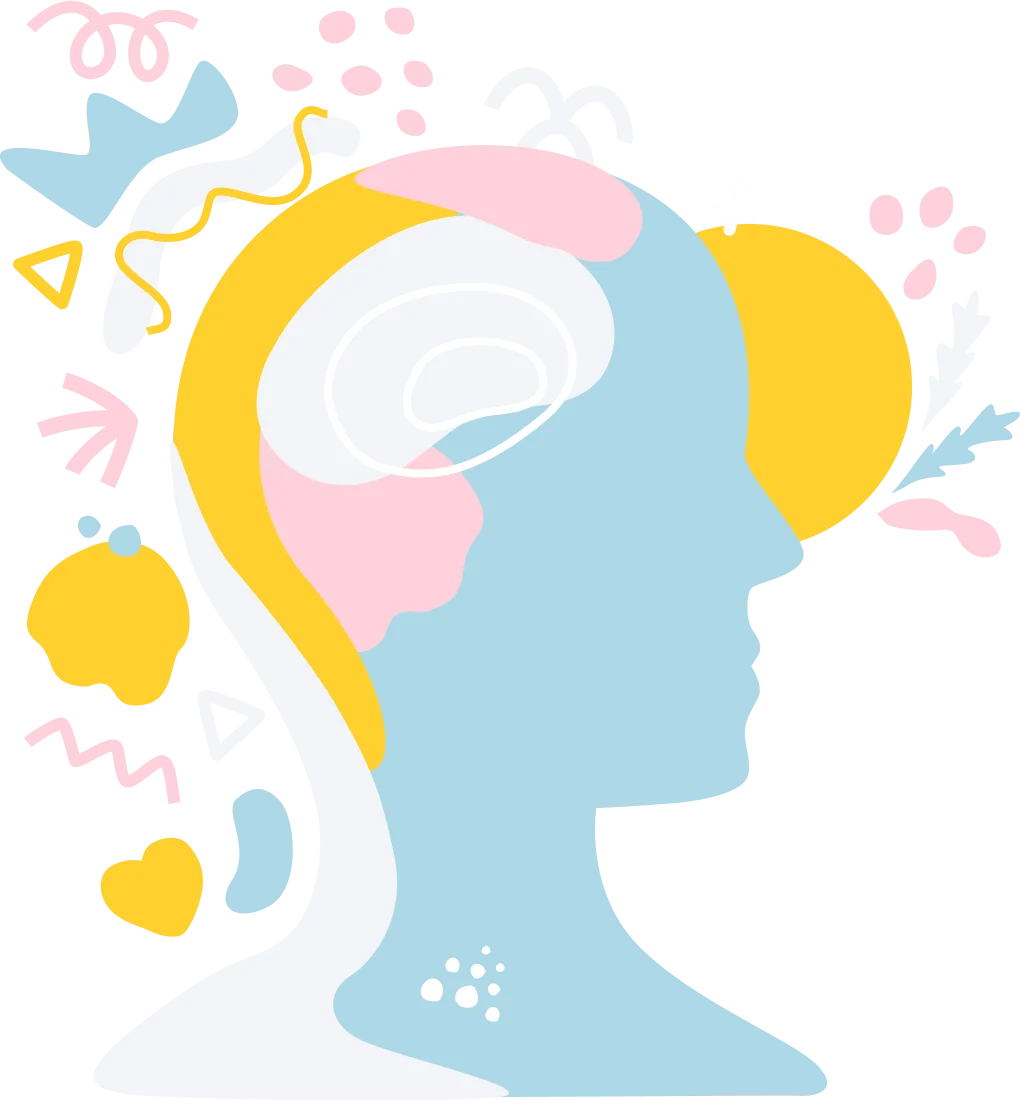 Ilustración de terapia creativa con formas y colores